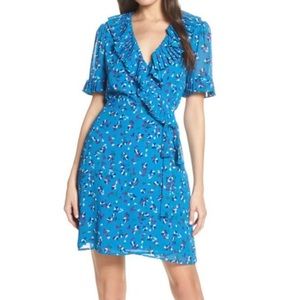 Charles Henry Pleat Neck Wrap Dress